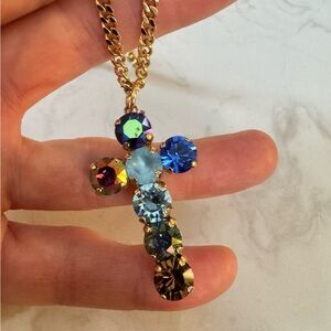 Cross Lover Handmade in a blue mix on a gold chain.